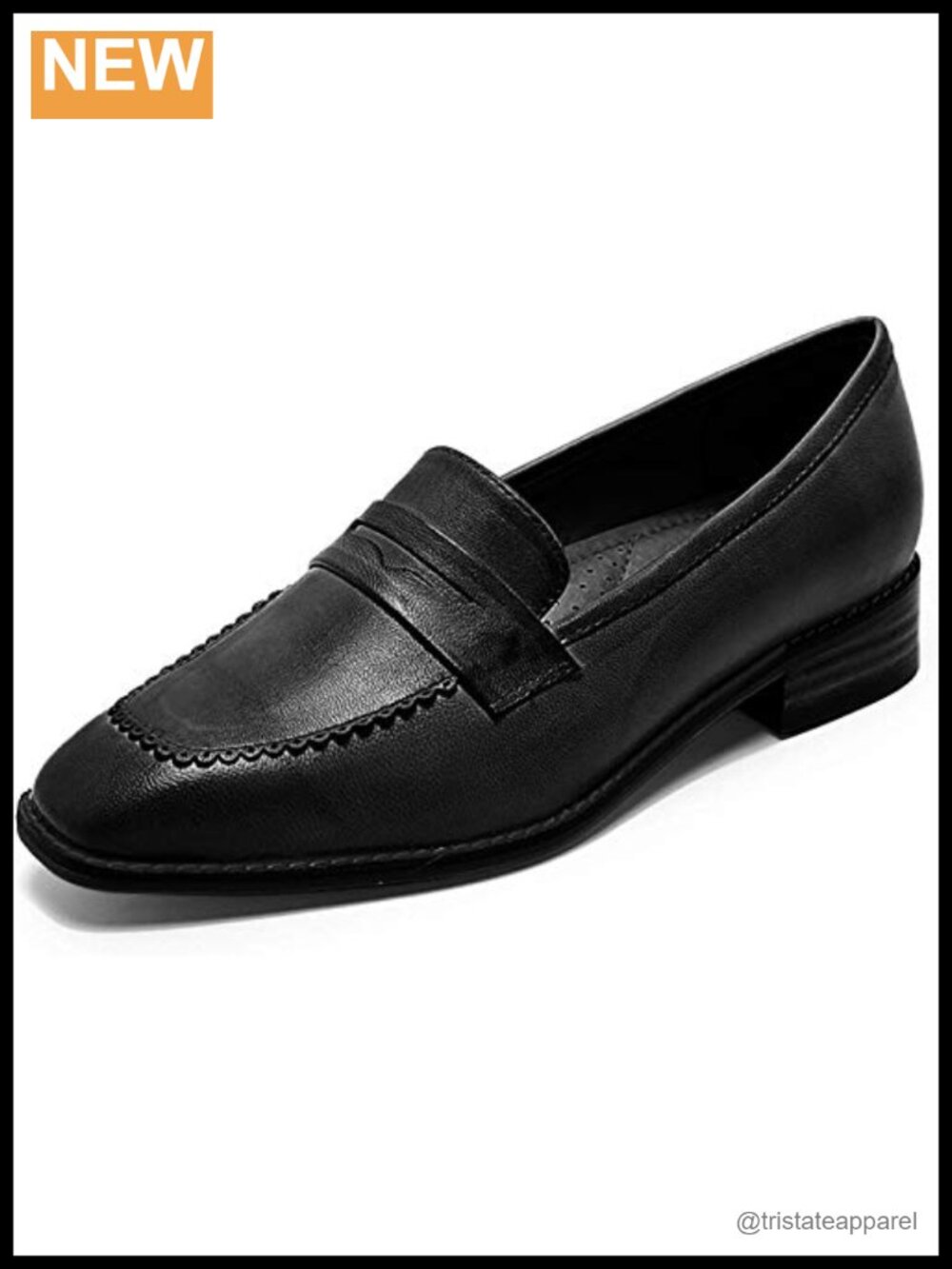 Leather Square Toe Penny Loafer Slip On Flat Office Shoe